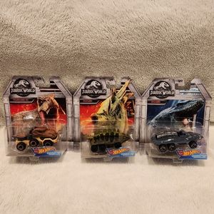 B1G1! Hot Wheels Jurassic World Cars Set of 3 T-Rex, Stegosaurus & Mosasaur